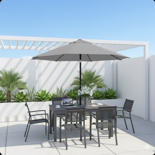 7.5 Feet Gray Market Umbrella with Crank Lift & Tilt. UV-Resistant Canopy for Pool, Backyard & Patio (Without base)