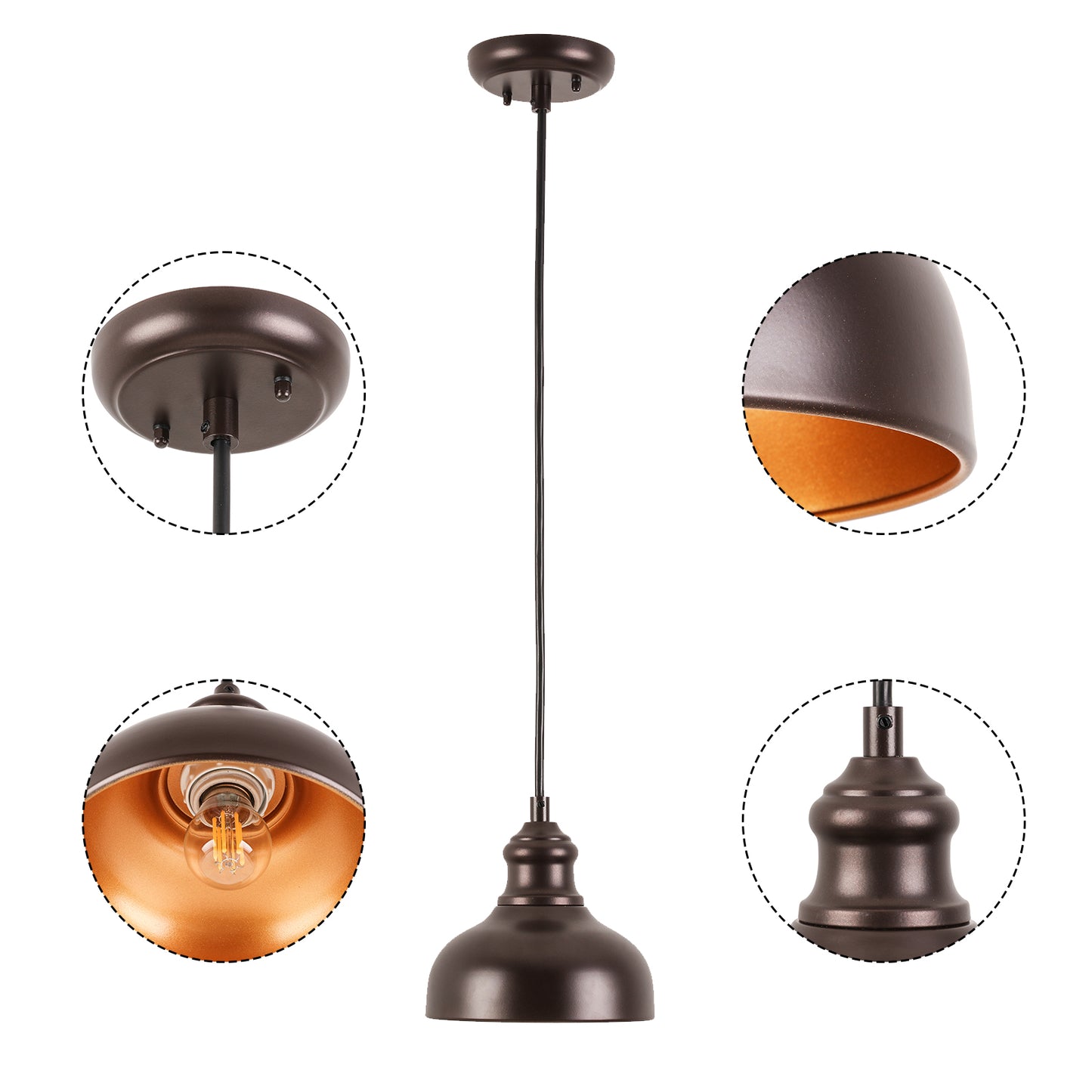100-Watt 1-Light Black and Brass Finish Pendant Light with Metal Shade and No Light Bulbs Included.