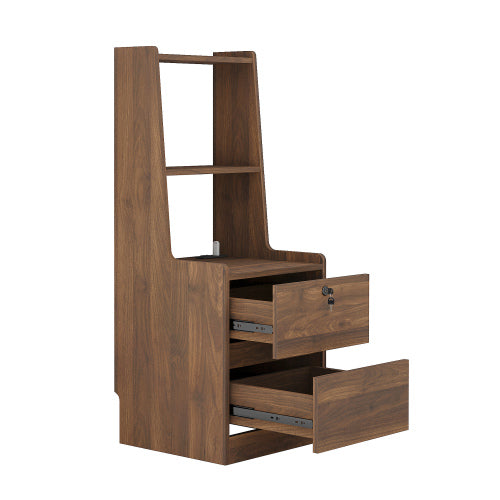 Nightstand with Charging Station, Smart Nightstand with Night Light, Modern Night Stand with Bookshelf, Bedside Tables with Storage Cabinet for Bedroom, Wood