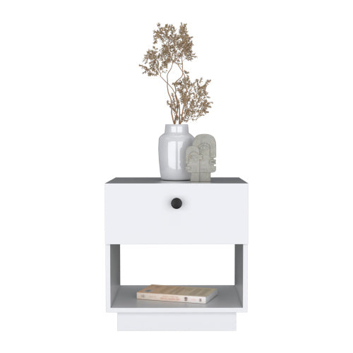 White Single Drawer Nightstand with Large Open Shelf