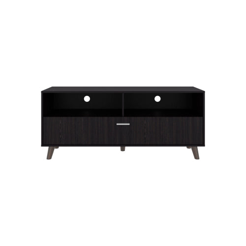 65 Inch Black Modern Patrick TV Stand with Dual Closed Doors & Central Open Storage Shelf