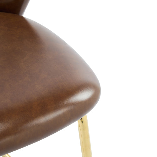 Indoor Upholstered Bar Stool, Dark Brown Faux Leather with Metal Frame, Set of 2