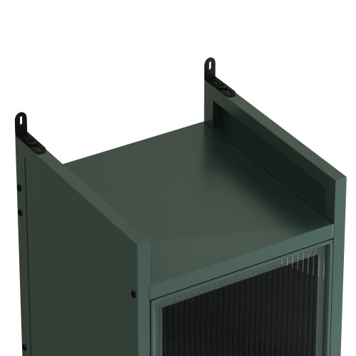Dark Green Modern 5-Tier Storage Cabinet Iron Frame Fluted Glass Door Sideboard For Entryway Bathroom