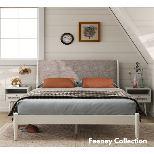 Cream White Dual-Tier Woven Nightstand