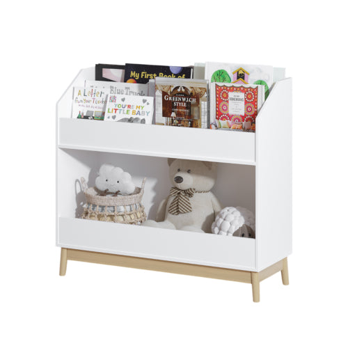 Toddler Book Display Shelf with Storage Bin Wooden Kids Bookcase