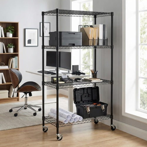 4-Tier Rolling Metal Wire Shelving Rack with Locking Wheels