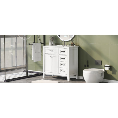 36" Bathroom Vanity with Sink Combo, White Bathroom Cabinet with Drawers, Solid Frame and MDF Board (Old Sku:JL000007AAK)