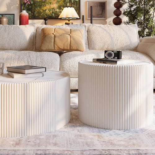 Cylinder Sintered Stone & Leather Coffee Table