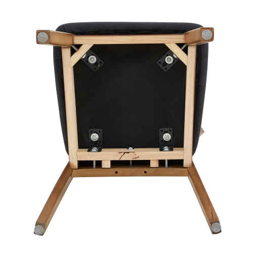 Set of 2 Walnut Solid Wood Dining Chairs, Hollow Back Chairs with Black PU Seat Cushion