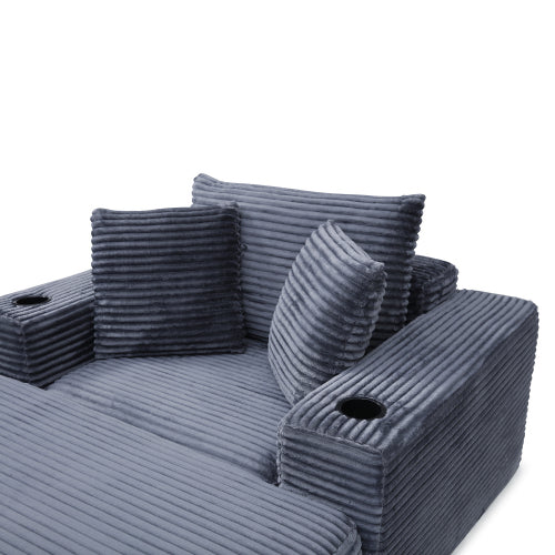 Grey Boneless 3-in-1 Corduroy Chaise Lounge Sofa Bed, 52.4 inch