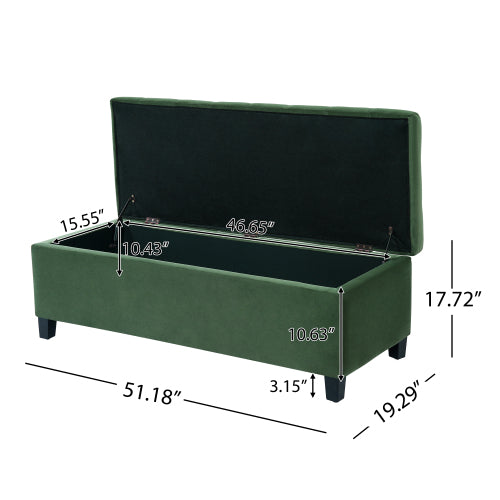 Retro Green Fabric Storage Ottoman Bench, Boucle Upholstered Entry & End of Bed Bench, 300 LBS Capacity 51.18 inchL x19.29 inchW x17.72 inchH