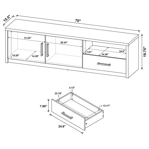 Black 70 inch TV Stand Entertainment Center with Doors & Drawer Storage