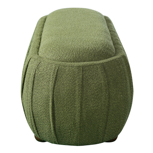 Boucle Ottoman Oval Upholstered Accent Stool with Rubberwood Legs for Living Room