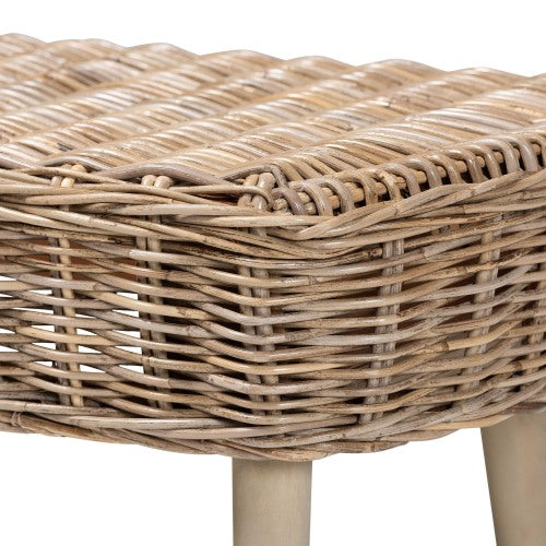 Modern Bohemian Natural Kubu Rattan and Grey Acacia Wood Accent Bench