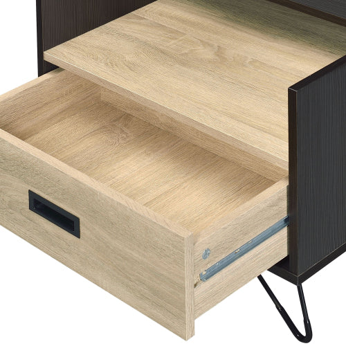 Oak & Black 1-Drawer Nightstand with Hairpin Legs