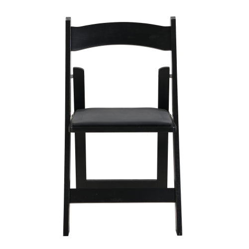 Set of 4 Folding Solid Wood Dining Chairs with PU Leather Cushions, Black Finish, Portable Seating