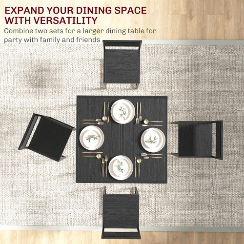 3-Piece Black Industrial Dining Set, MDF Table & 2 Low Back Stools with Footrests