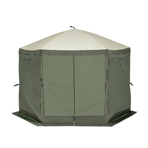 Pop Up Gazebo Tent, Pop-Up Screen Tent 6 Sided Canopy Sun Shelter with 6 Removable Privacy Wind Cloths & Mesh Windows, 10x10FT Quick Set Screen Tent with Mosquito Netting, Army Green