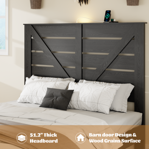 Queen Bed Frame Headboard , Wood Platform Bed Frame , Noise Free,No Box Spring Needed and Easy Assembly Tool,Large Under Bed Storage, Black