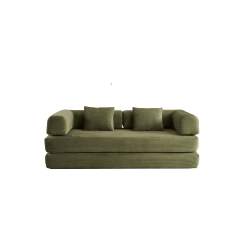 Green Corduroy Convertible Sleeper Sofa Bed with Cylindrical Pillow