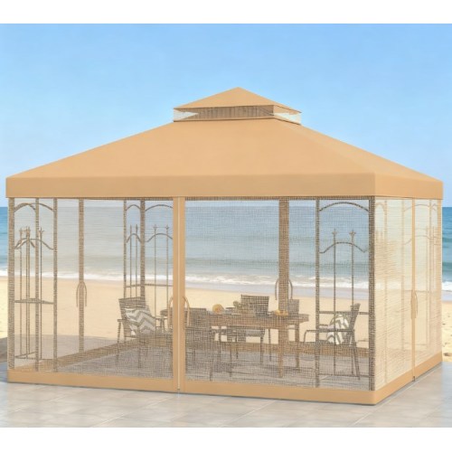 Outdoor Double Roof Outdoor Gazebo Canopy Shelter with Netting,Patio Gazebo with Corner Frame Shelves