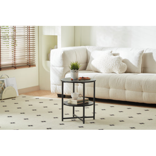 2-Tier Farmhouse Small Round Side Table, Black Multi-Use End Table & Nightstand