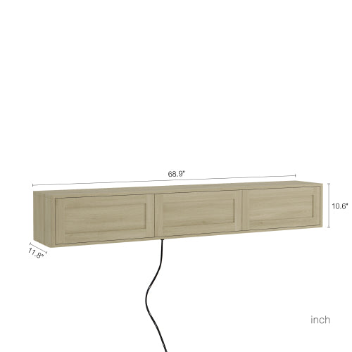 Wood Floating Wall Mount High Gloss TV Cabinet with 16 Color LED Lights & Built-in Power Ports