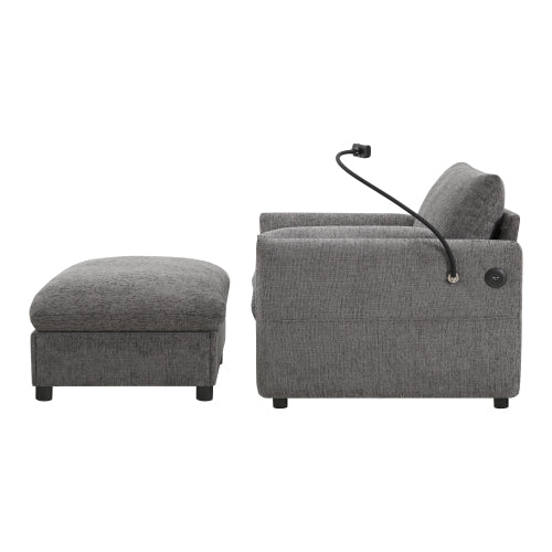 37 inch Modern Cloud Chenille Armchair with Storage Ottoman, Charger & Phone Holder