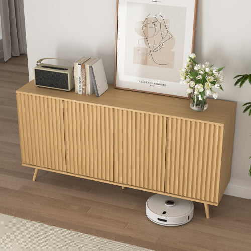 Sideboard Buffet Cabinet with Storage, Long Sideboard Storage Cabinet with 4 Doors, Wood Credenza Console Coffee Bar Cabinets with Adjustable Shelves for Living Room Kitchen Dining Room Natural