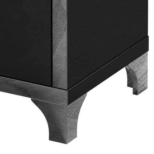 High Gloss Mirrored Nightstand with 2 Drawers,Modern End Table with Drawers,Mirrored High Gloss Wood Nightstand Metal Handle Bedside End Table for Bedroom, Dorm,Living Room,Black