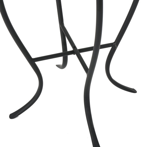 Outdoor Round Side Table with Mosaic-Style Top and Curved Iron Legs, End Table-Blue ,Wihte and Matte Black