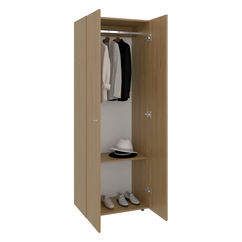 Home 2 Doors Closet System Armoire, Hanging Rod and Storage Shelf, Modern Armoire for Bedroom Organization Storage, Natural Oak