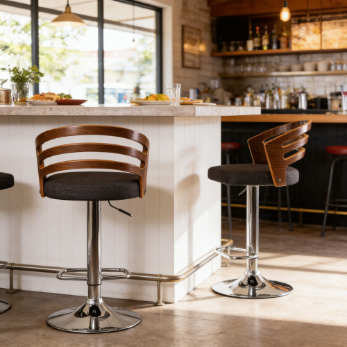 Modern Wood Back Adjustable Swivel Bar Stool with Cushion