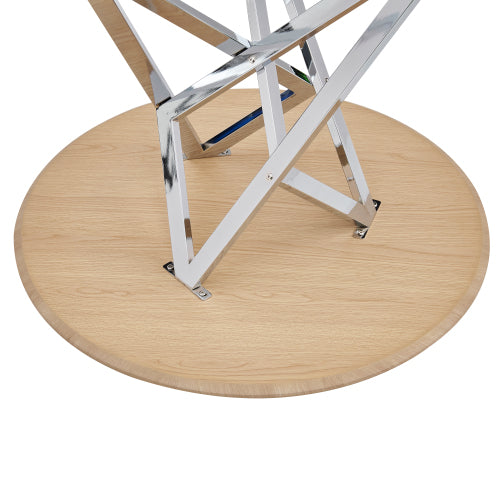 Small Round Dining Table with Silver Metal Legs, Burlywood