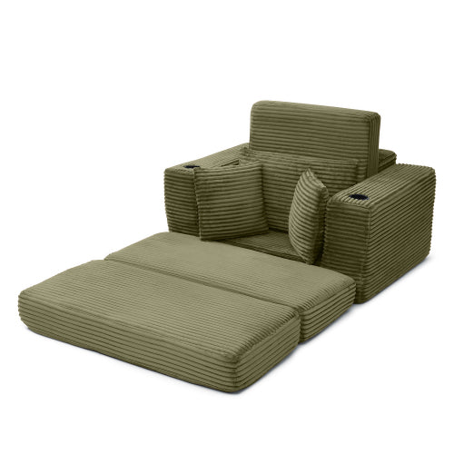 Green Boneless 3-in-1 Corduroy Sofa Bed, Oversized Cloud-Like Chaise
