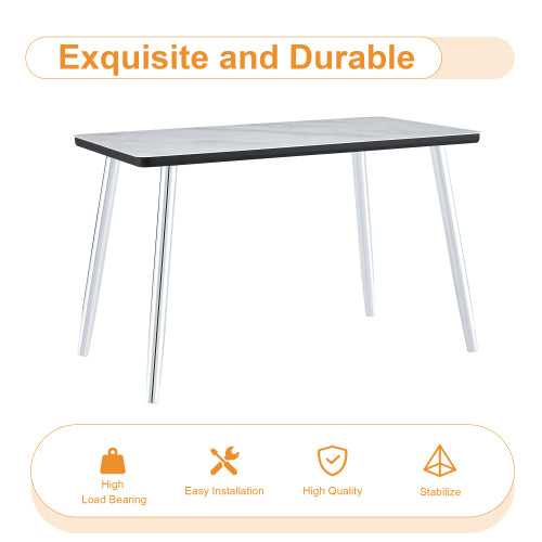 47.3 Inch Marble Tempered Glass Dining Table with Silver Tapered Metal Legs
