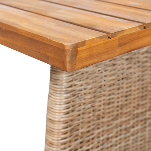 Outdoor Acacia Wood Dining Table,Teak Finish+ Brown Wicker
