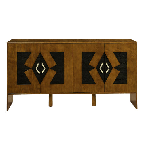 60 inch Mid Century Modern Sideboard Buffet Cabinet with Storage, TV Media Console, Storage Cabinet with Geometric Pattern & Adjustable Shelves for Kitchen Dining Living Room Entryway Hallway, Walnut