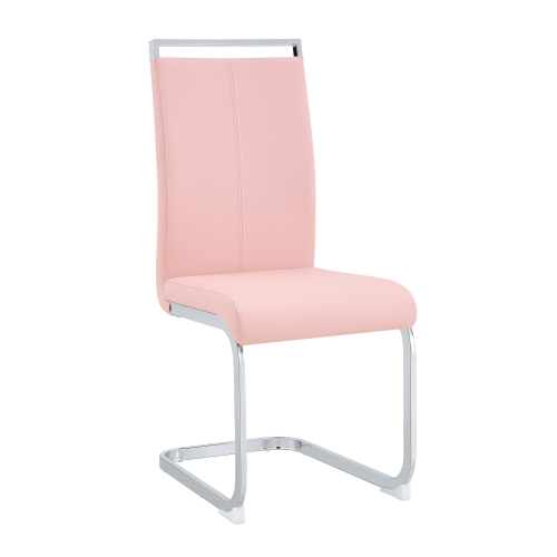 PU Upholstered Dining Chairs with Arched Metal Legs, Set of 2, Pink/Silver