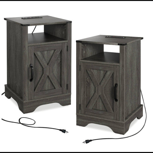 2-Pack 16inch Dark Grey Farmhouse Charging Nightstand
