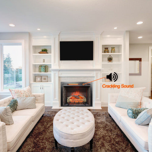 28 inch Infrared Electric Fireplace Insert, Touch Panel Home Decor Heater, Smokeless Firebox With fixed Trim Kit.With Crackling Sound