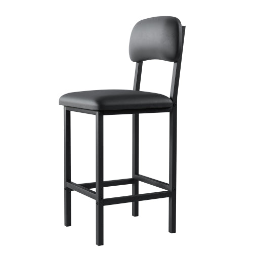 3-Piece Rustic Black Bar Set, Marble Surface Table & 2 Grey PU Chairs