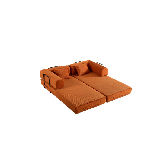 Orange Corduroy Convertible SofaBed with FixedShape Reinforced Metal Frame