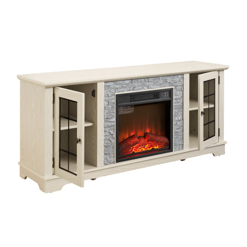 58 Inch TV Stand with 18 Inch Electric Fireplace White Media Console