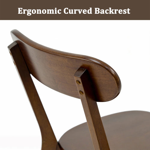 Solid Wood Dining Chairs with Curved Backs and Adjustable Feet, Set of 2, Walnut