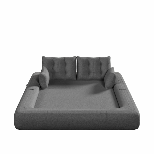 Grey 78.7 inch Sherpa Fleece 3-in-1 Foldable Convertible Floor Sofa Bed