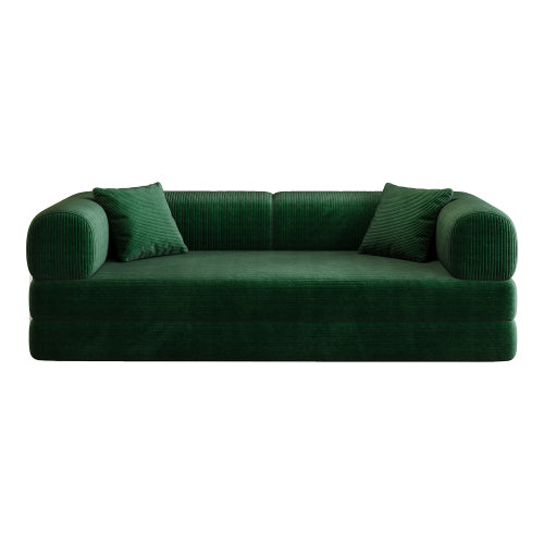 78.8-Inch Green Compression Convertible Boneless Modular Corduroy Floor Sofa-Bed No-Assembly for Living-Room Bedroom