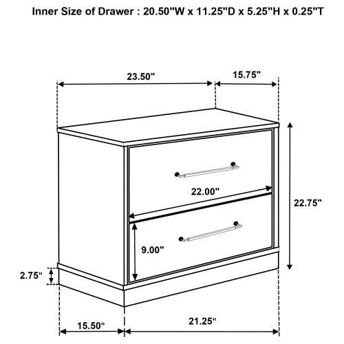 Grey Oak 2 Drawer Nightstand with Storage, Modern Bedside Table with Metal Handles