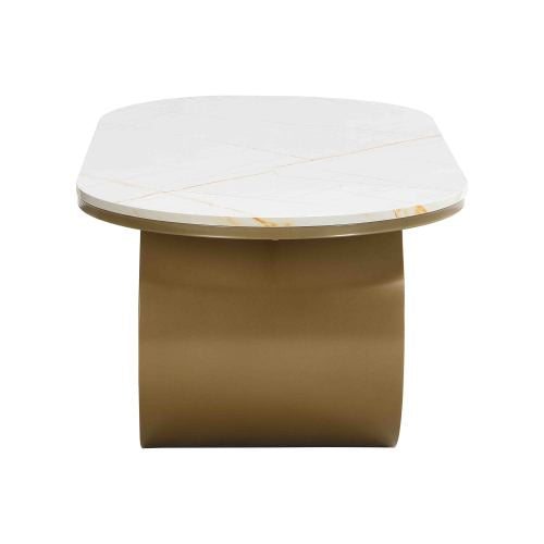 47.24inch Oval Faux Marble Coffee Table with Drawer