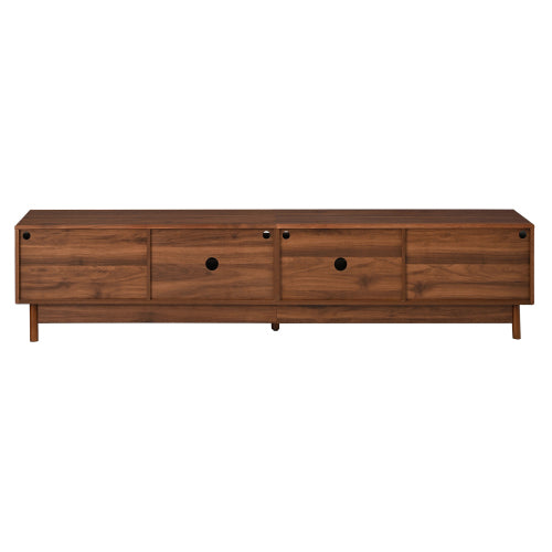 78.7 inch Walnut LED Light Glass Drawer TV Stand Solid Rubber Wood Leg Console Holds 85 inch TV
